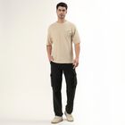 Men's Light Oatmeal Beige Round Neck Minimalist T-Shirt, Beige, small