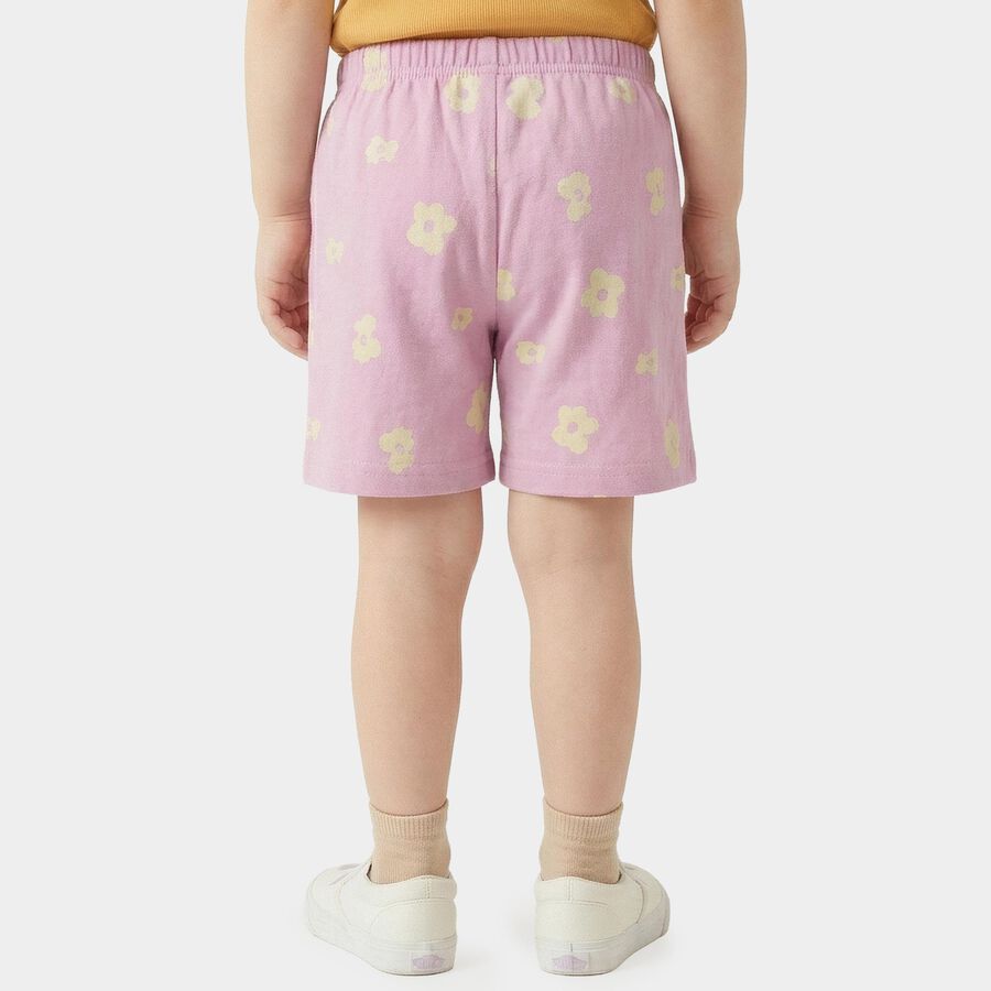 Girls' Lilac Floral Elastic Waist Shorts, Lilac, large