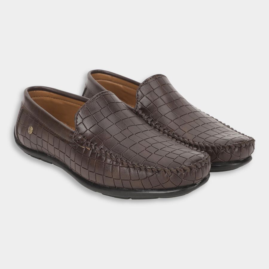 Men's Dark Chocolate Brown Slip-On Formal Shoes, भूरा, large