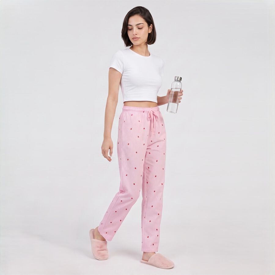 Women's Off White Straight Fit Strawberry Lounge Pyjama, ऑफ व्हाइट, large