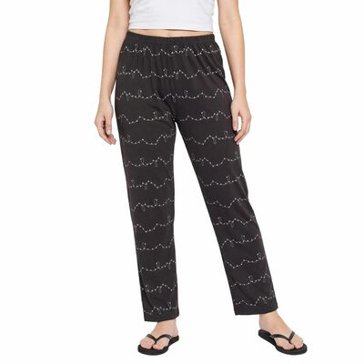 Women's Dark Grey Straight Fit Printed Pyjama