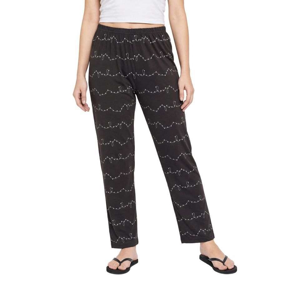 Women's Dark Grey Straight Fit Printed Pyjama, Dark Grey, large