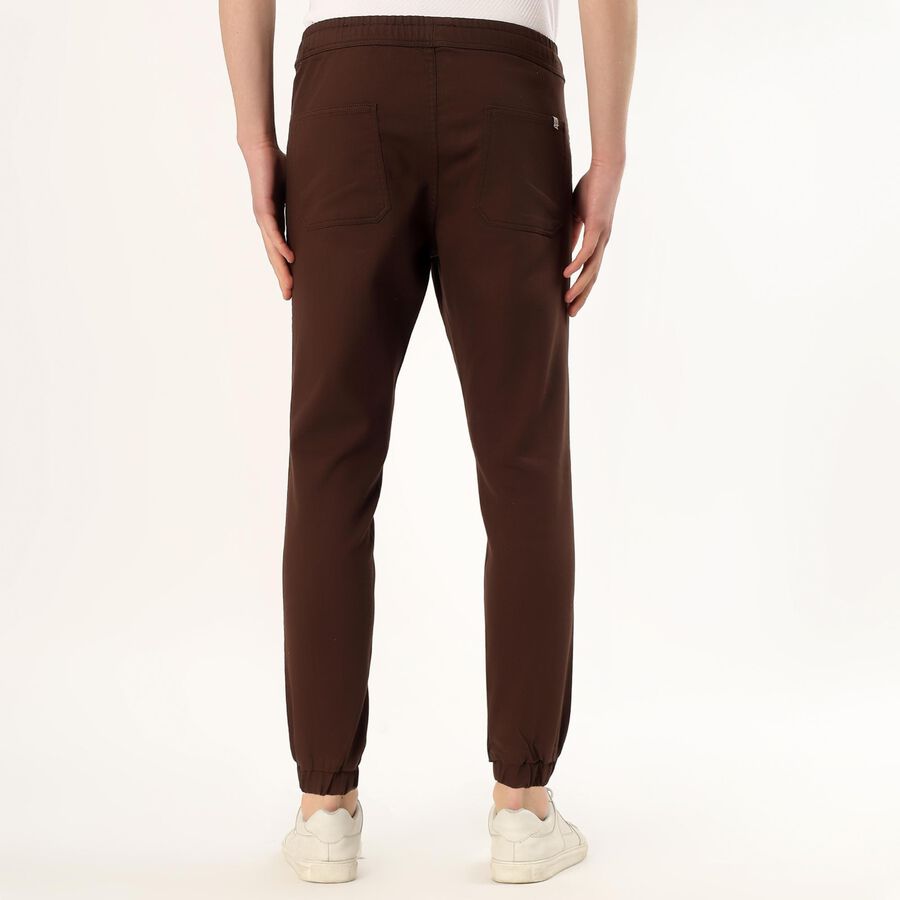 Men's Deep Chocolate Brown Slim Fit Jogger Trousers, भूरा, large