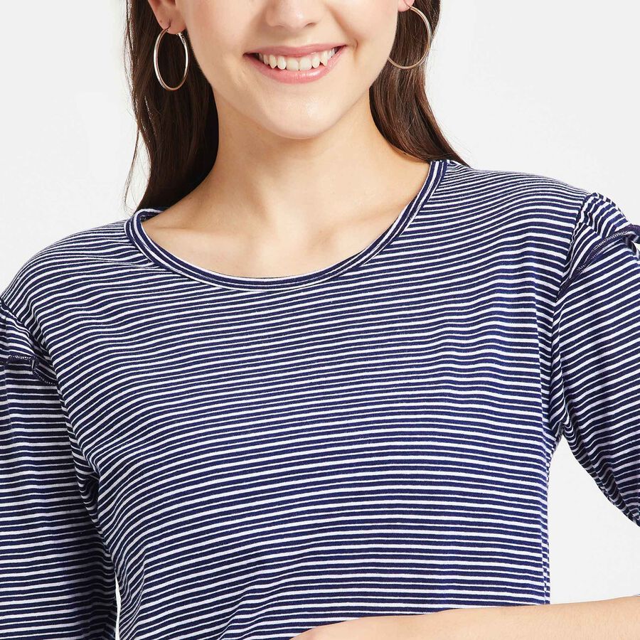 Single Jersey Round Neck Top, Navy Blue, large image number null