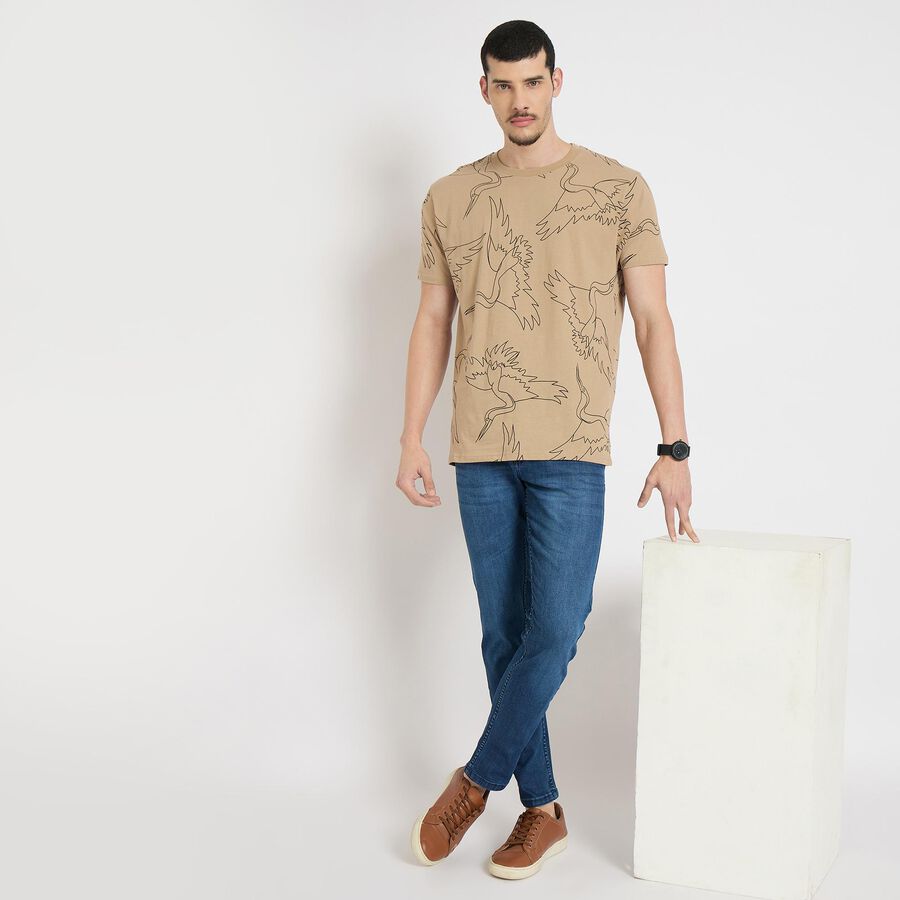 Men's 100% Cotton Round Neck Half Sleeves T-Shirt , Beige, large