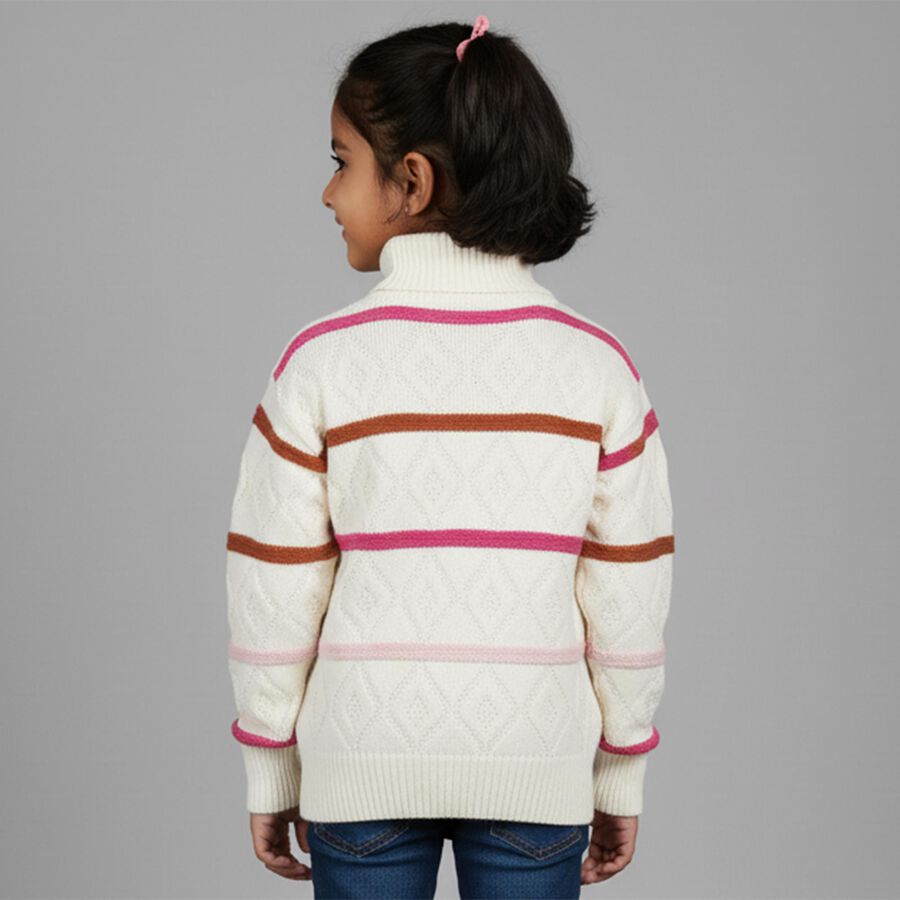 Girls Off White Turtleneck Casual Pullover, Off White, large image number null