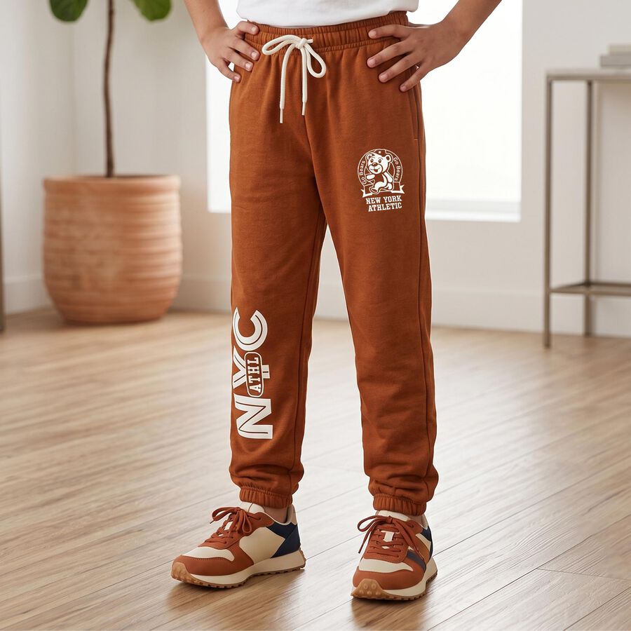 Boys Rust Jogger Graphic Printed Winter Pyjama, रस्ट, large