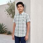 Boys White Cotton Casual Shirt, Off White, small