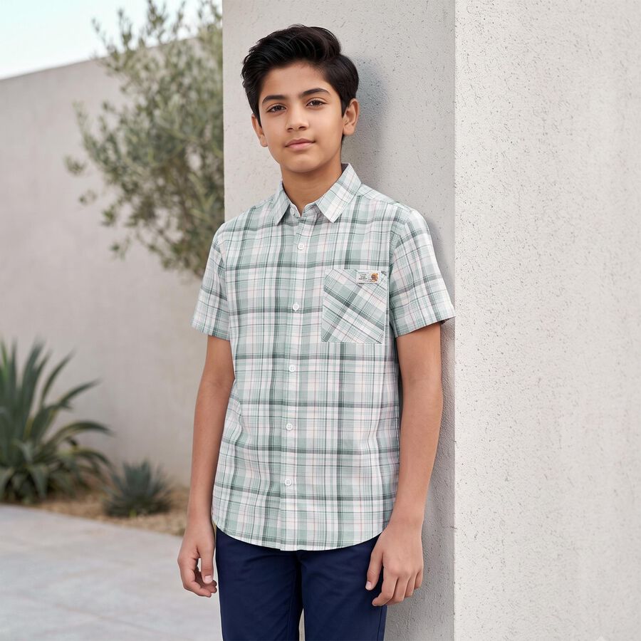 Boys White Cotton Casual Shirt, Off White, large