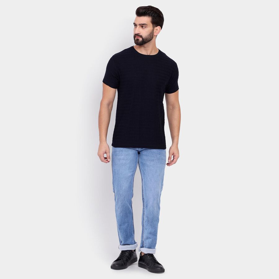 Men's Round Neck Half Sleeves T-Shirt, Navy Blue, large