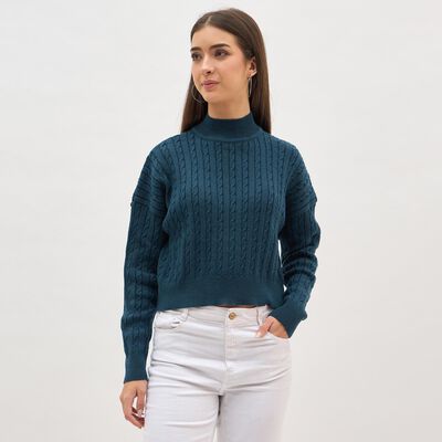 Women's Deep Teal High Neck Classic Pullover