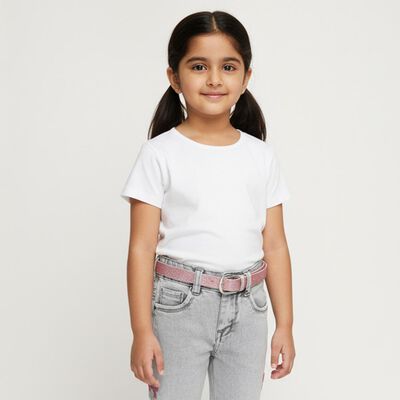 Girls' Washed Grey Slim Fit Embroidered Jeans