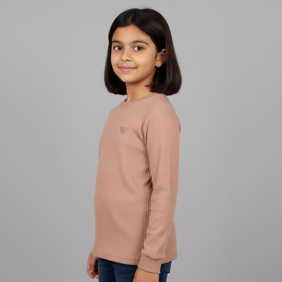 Girls Muted Brown Round Neck Thermal, Brown, large image number null