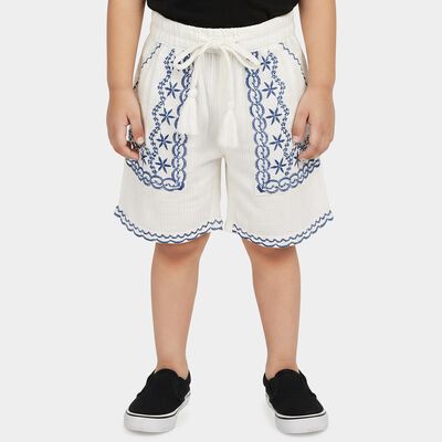 Girls White Regular Fit Casual Shorts