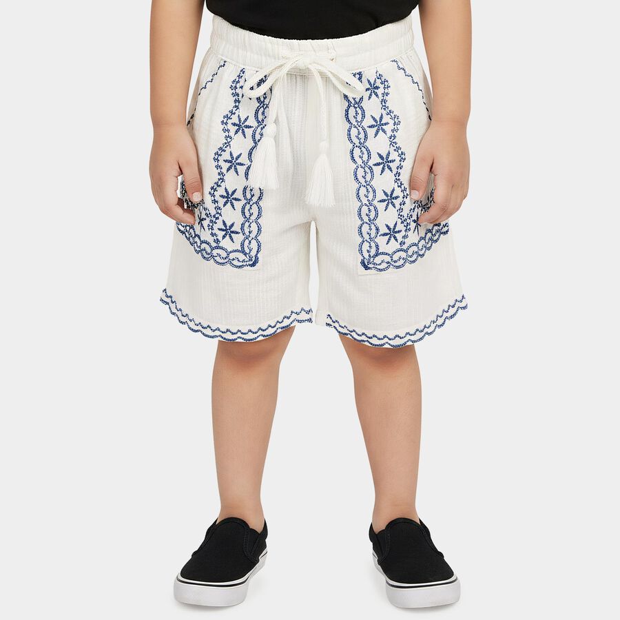 Girls White Regular Fit Casual Shorts, सफ़ेद, large