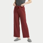 Women's Wine Straight Fit Ribbed Lounge Pyjama, Wine, small