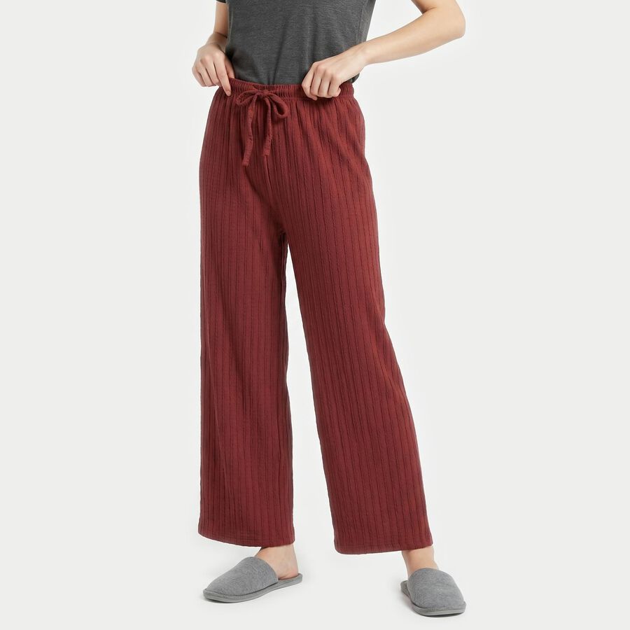 Women's Wine Straight Fit Ribbed Lounge Pyjama, Wine, large