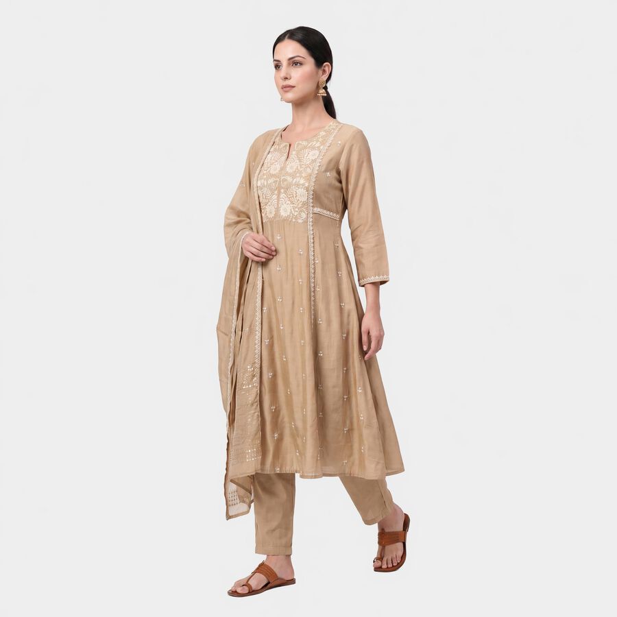 Women's Beige Embroidered Ethnic Set, Beige, large