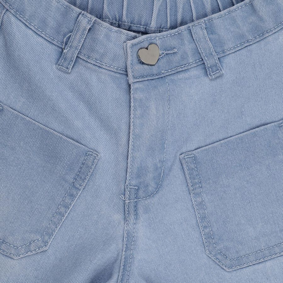 Girls' Light Blue Regular Fit Frayed Hem Denim Shorts, Light Blue, large