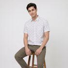 Men's White Cotton Short Sleeve Spread Collar Regular Fit Casual Shirt, Off White, small