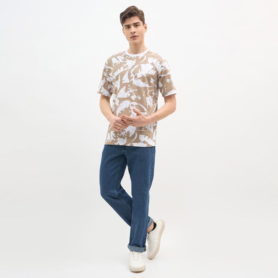 Men's Muted Khaki Cotton Round Neck Casual T-Shirt, Khaki, large