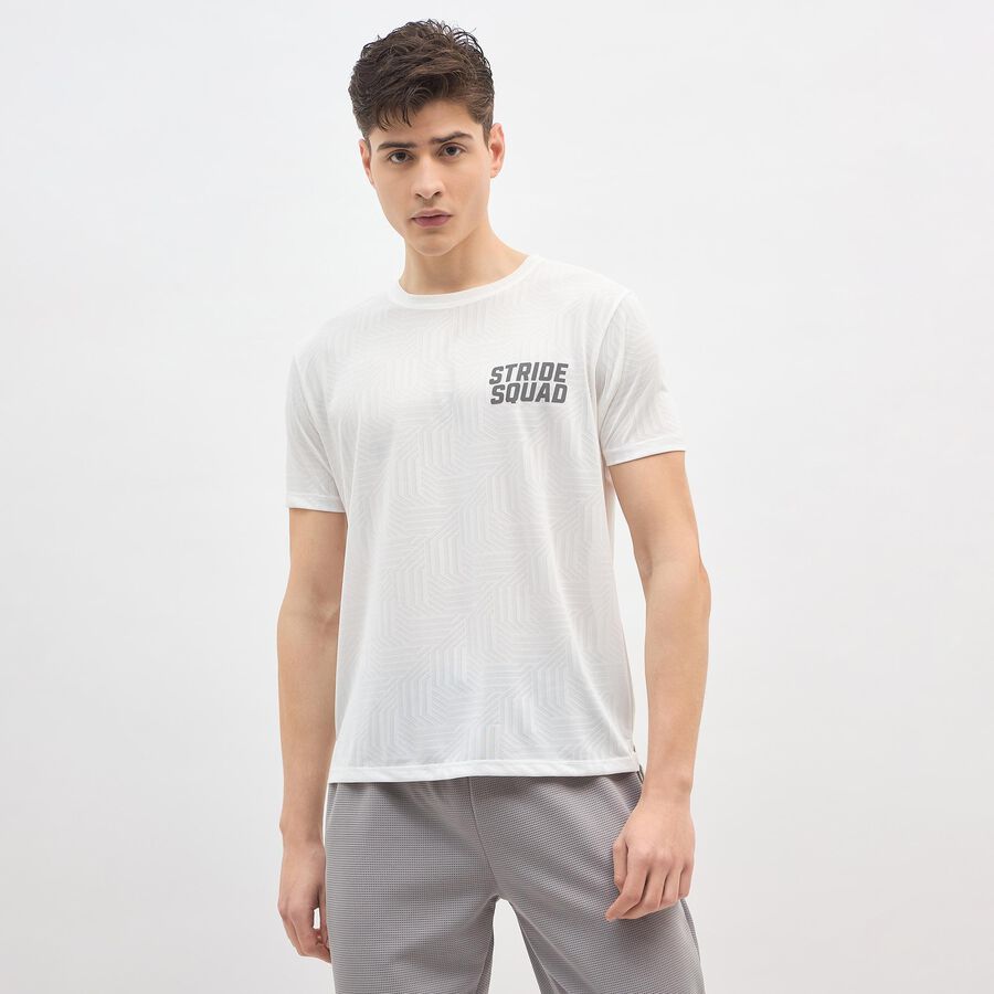 Men's Bright Eggshell White Crew Neck Athleisure T-Shirt, ऑफ व्हाइट, large