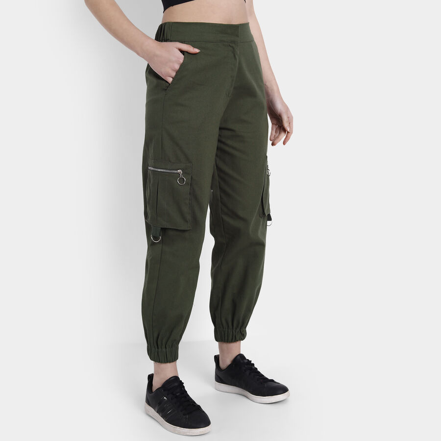 Solid Jogger High Rise Trousers, Olive, large image number null