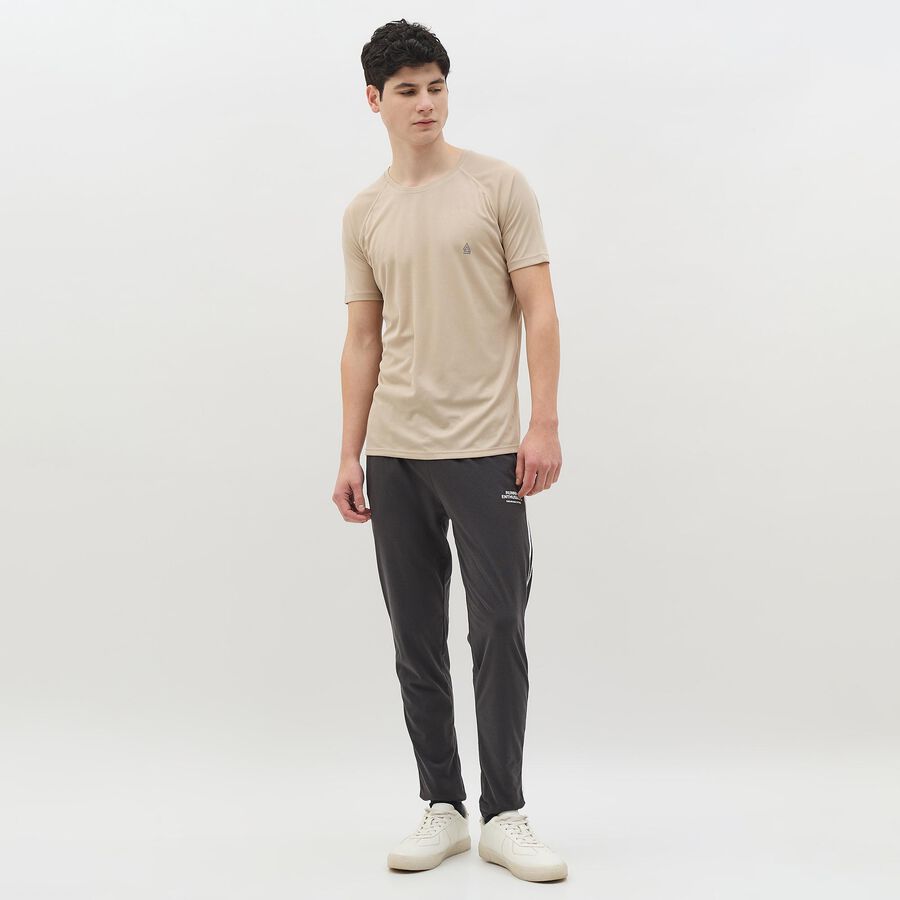 Men's Light Beige Crew Neck Athleisure T-Shirt, Beige, large