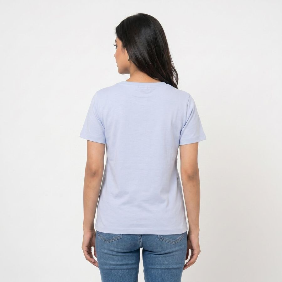 Women's Light Blue Cotton Round Neck Regular T-Shirt, Light Blue, large