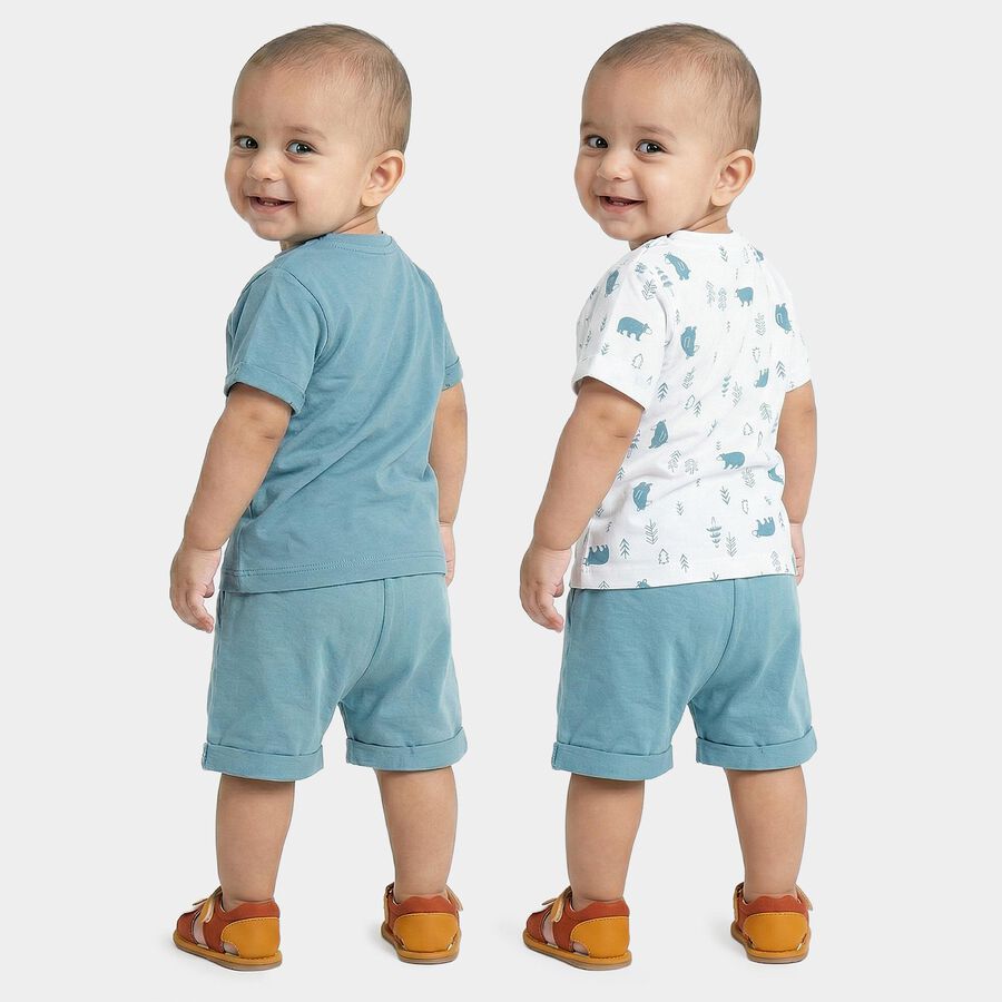 Infants' Blue Cotton Round Neck Cartoon Printed Baba Suit, Teal Blue, large