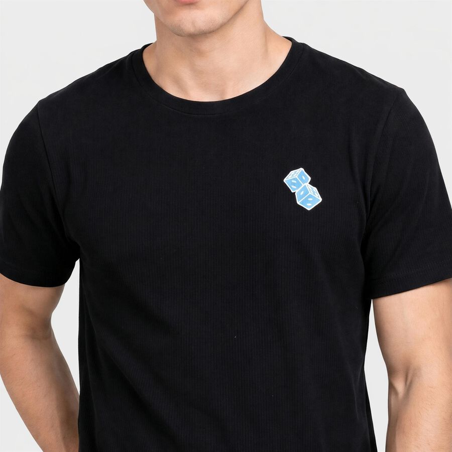 Men's Black Round Neck Regular T-Shirt, काला, large
