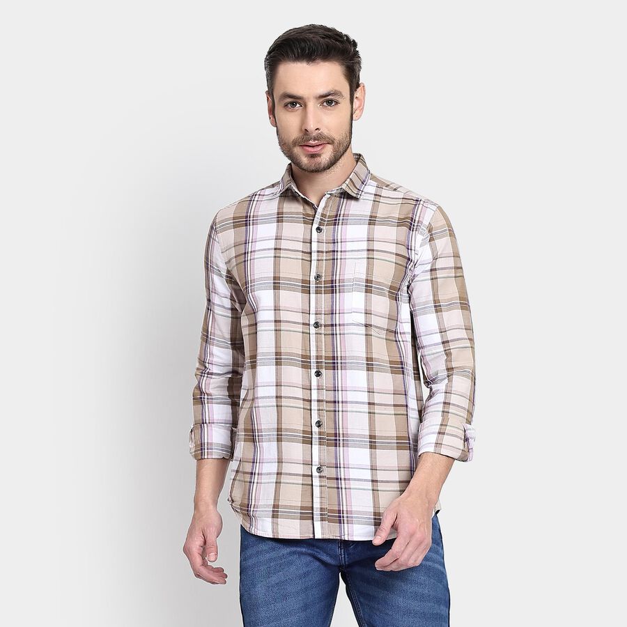 Men's 100% Cotton Casual Shirt, Beige, large image number null