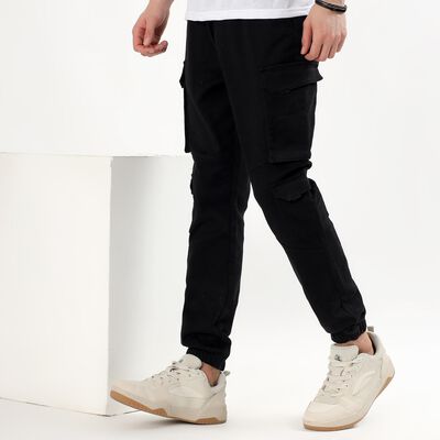 Men's Jet Black Slim Fit Cargo Joggers