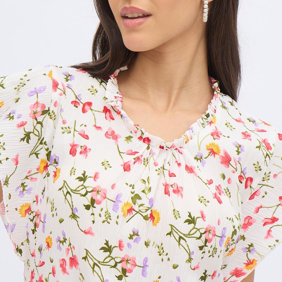 Women's Off-White Round Neck Casual Top, Off White, large