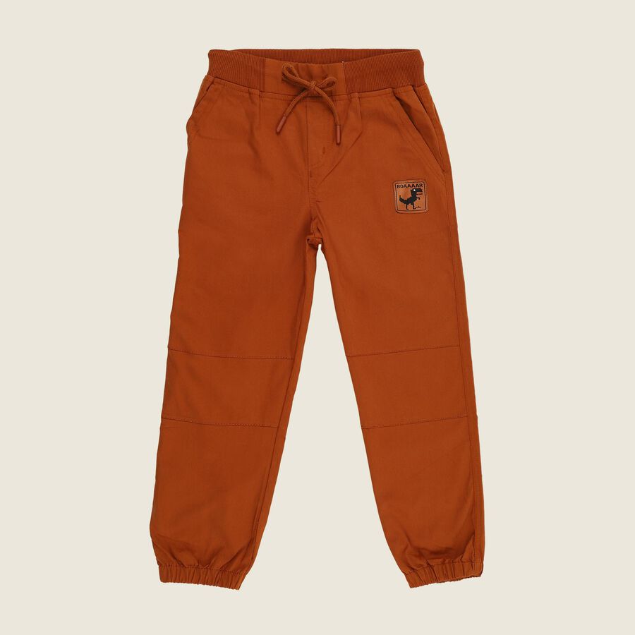 Boys Rust Orange Regular Fit Jogger Trousers, भूरा, large image number null