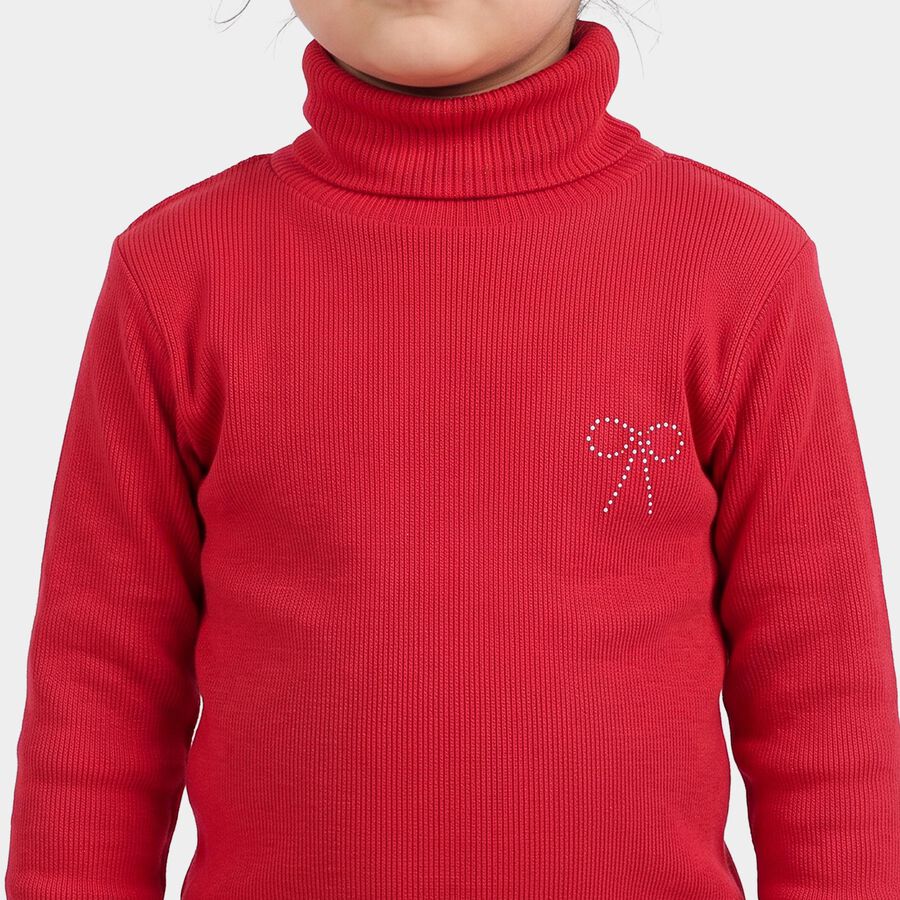 Girls' Fuchsia Turtleneck Embellished Pullover, Fuchsia, large
