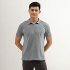 Men's Muted Slate Grey Polo Neck Tee Shirt, Dark Grey, small image number null