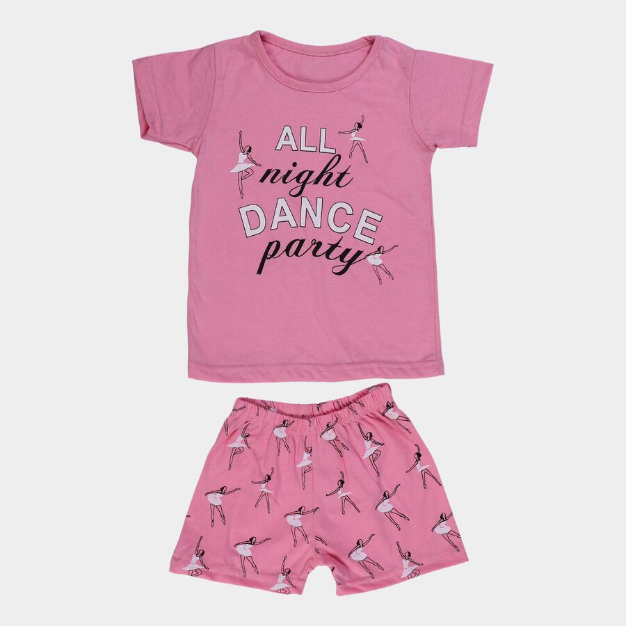 Girls Light Pink Night Suit, हल्का गुलाबी, large
