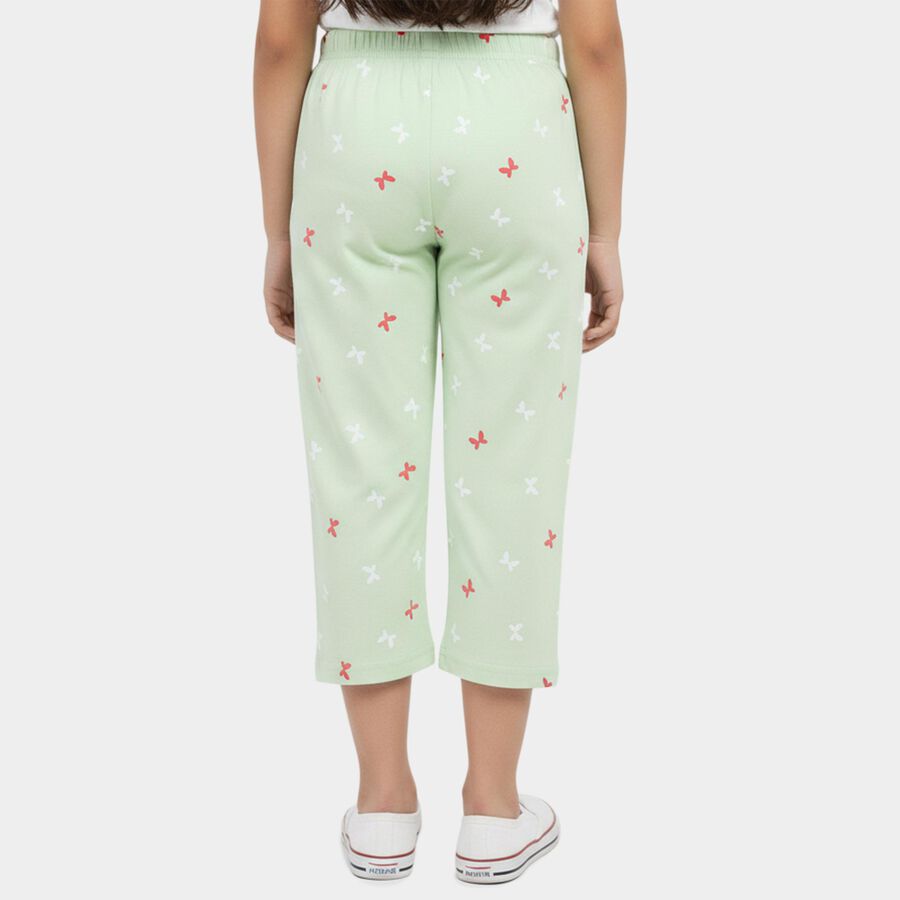 Girls' Light Green Regular Fit Printed Capri, Light Green, large