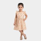 Girls' Beige Floral Printed Fit and Flare Frock, Beige, small