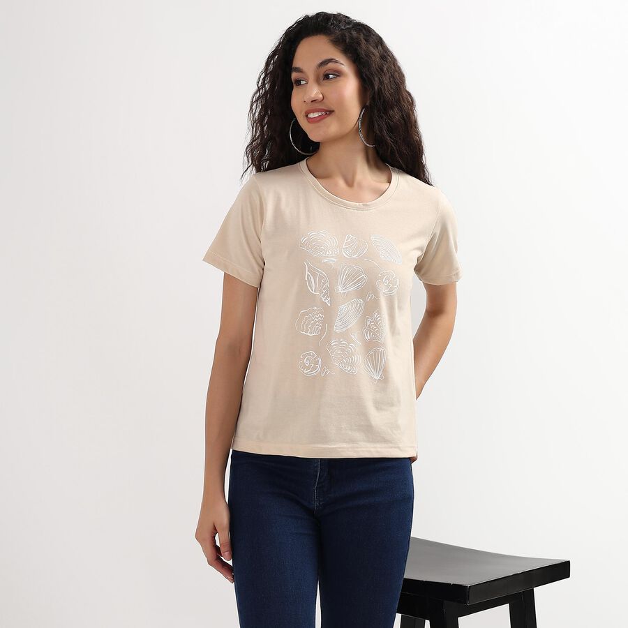 Ladies' Round Neck T-Shirt , Beige, large image number null