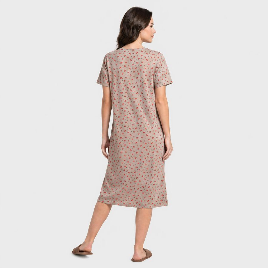 Women Grey Round Neck A-Line Nighty, Light Grey, large