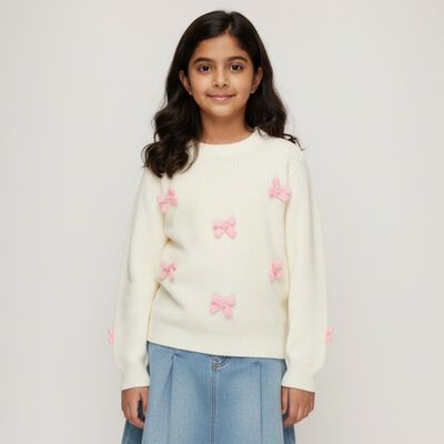 Girls Off White Crew Neck Casual Pullover