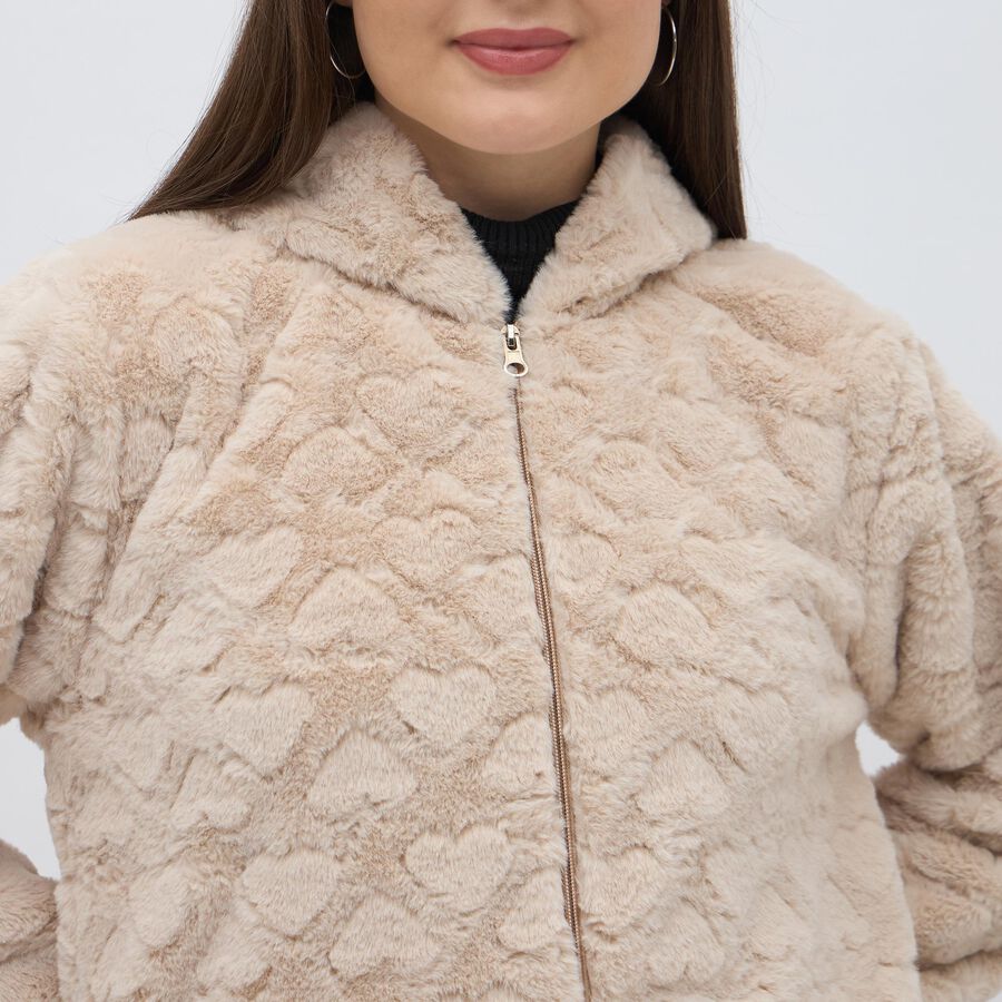 Women's Light Beige Hooded Casual Sweatshirt, Beige, large image number null