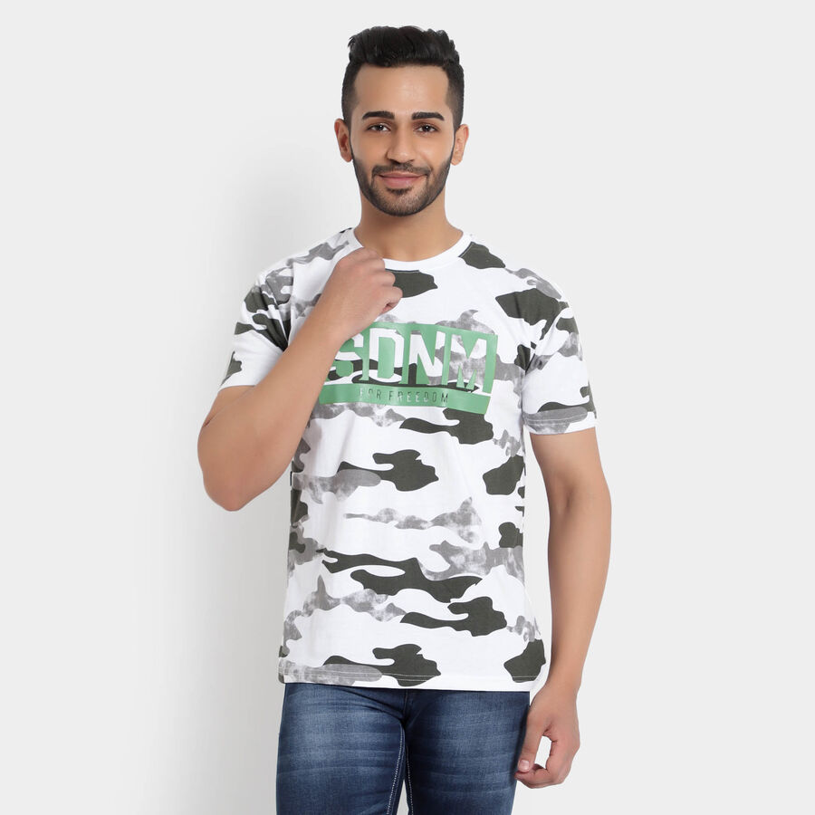 Printed Round Neck T-Shirt, Dark Grey, large image number null