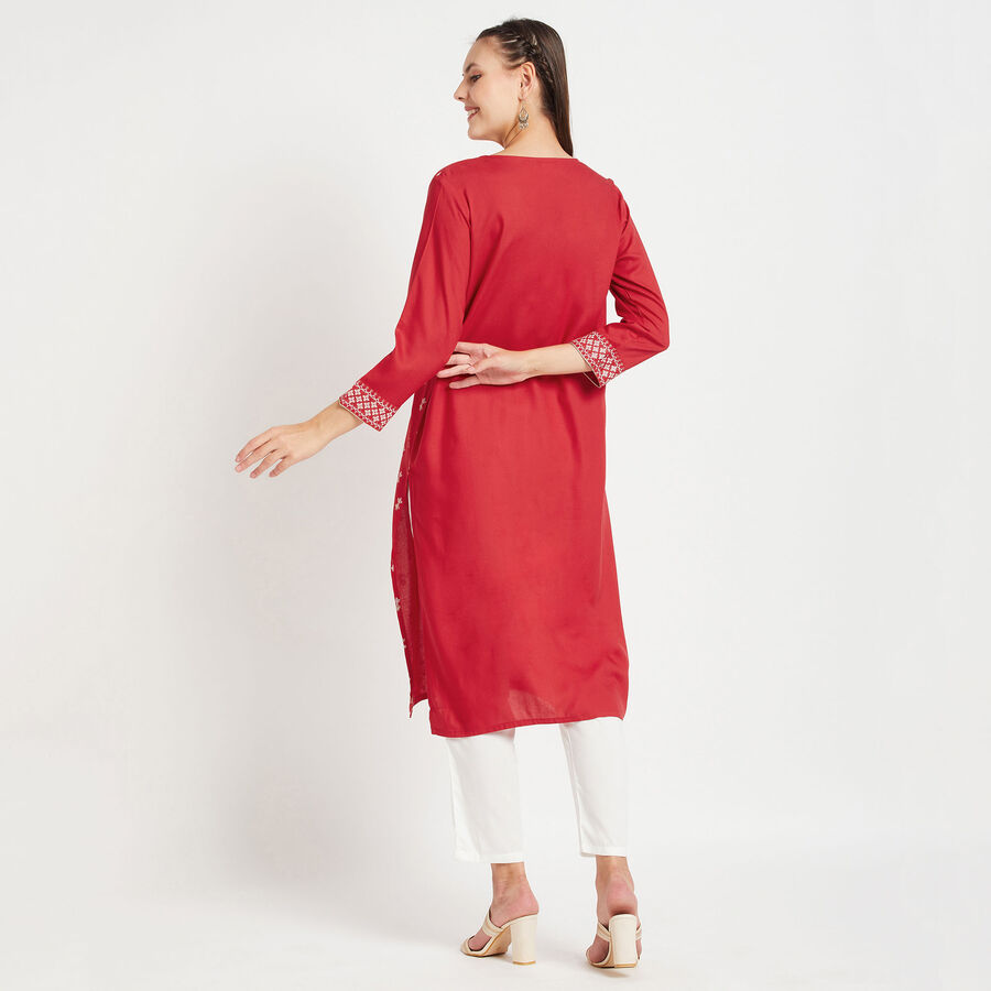 3/4Th Sleeves Straight Kurta, Red, large image number null