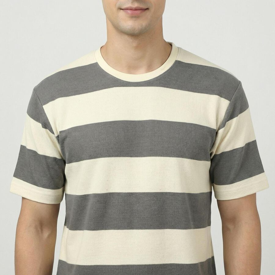 Men's Grey Round Neck Casual T-Shirt, Light Grey, large