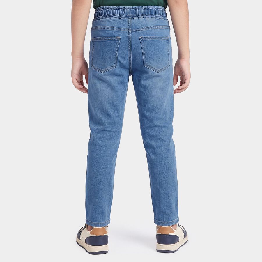 Boys Light Blue Drawstring Waist Jeans, मध्यम नीला, large