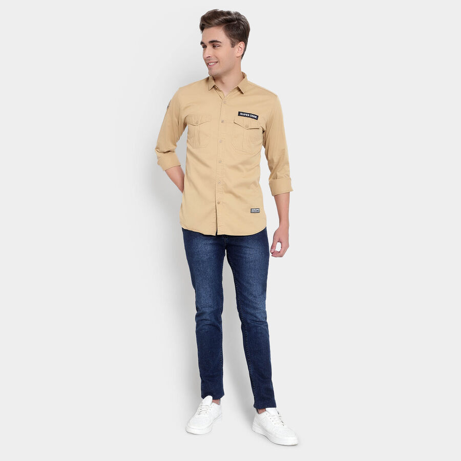 100% Cotton Solid Casual Shirt, Khaki, large image number null