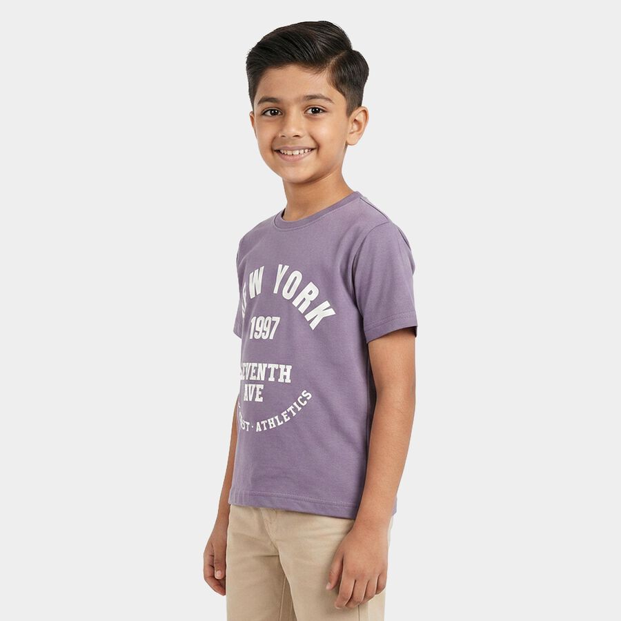Boys Purple Crew Neck Regular Boys T-Shirt, लाइलेक, large